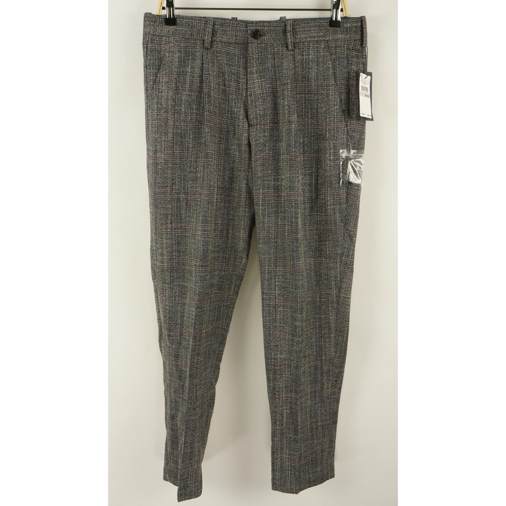 New Perry Ellis Textured Performance Slim Dress Pants Men's 32 x 32‎ Gray Plaid